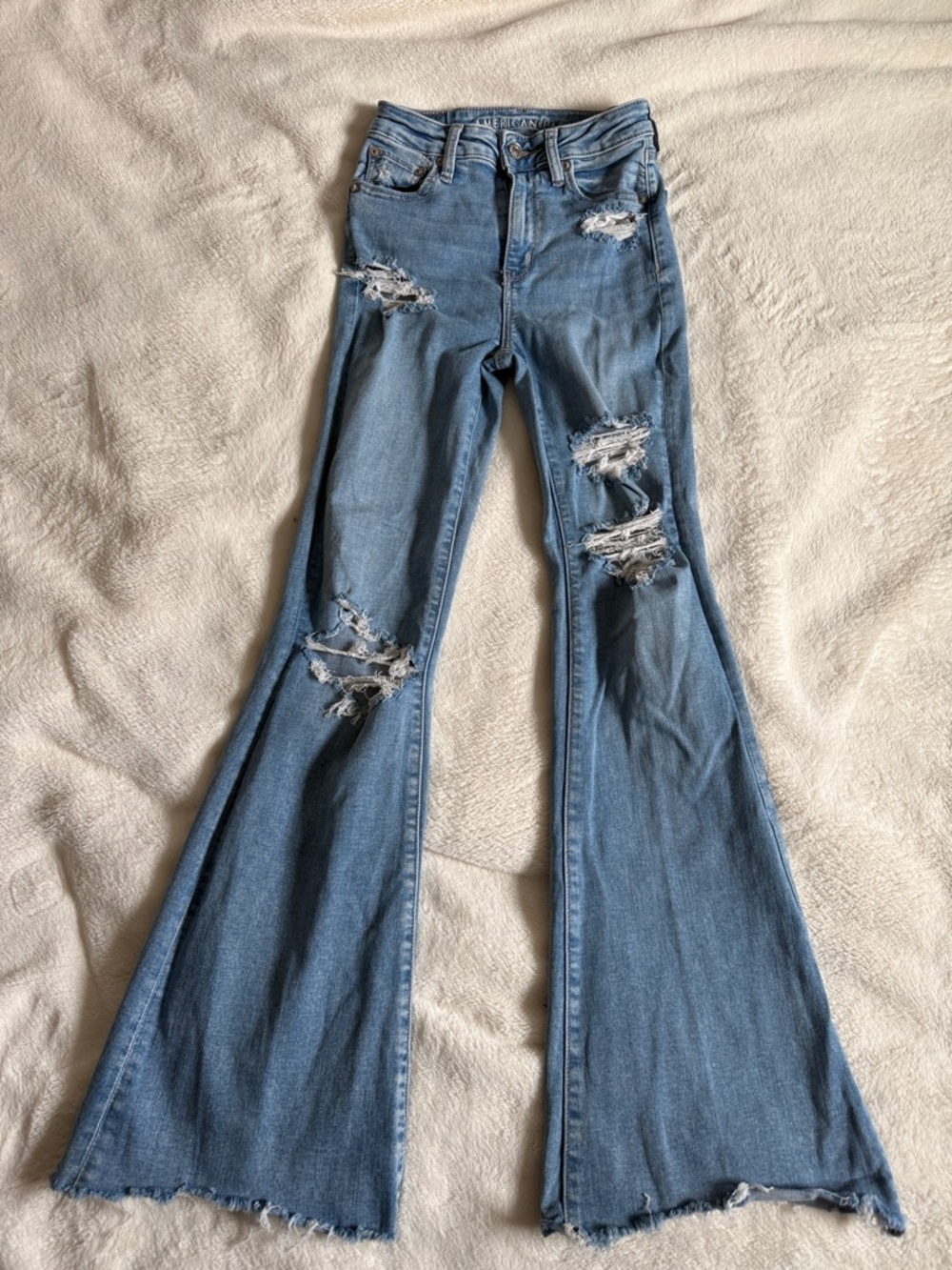 American Eagle Outfitters Light Blue Distressed Flare Jeans
